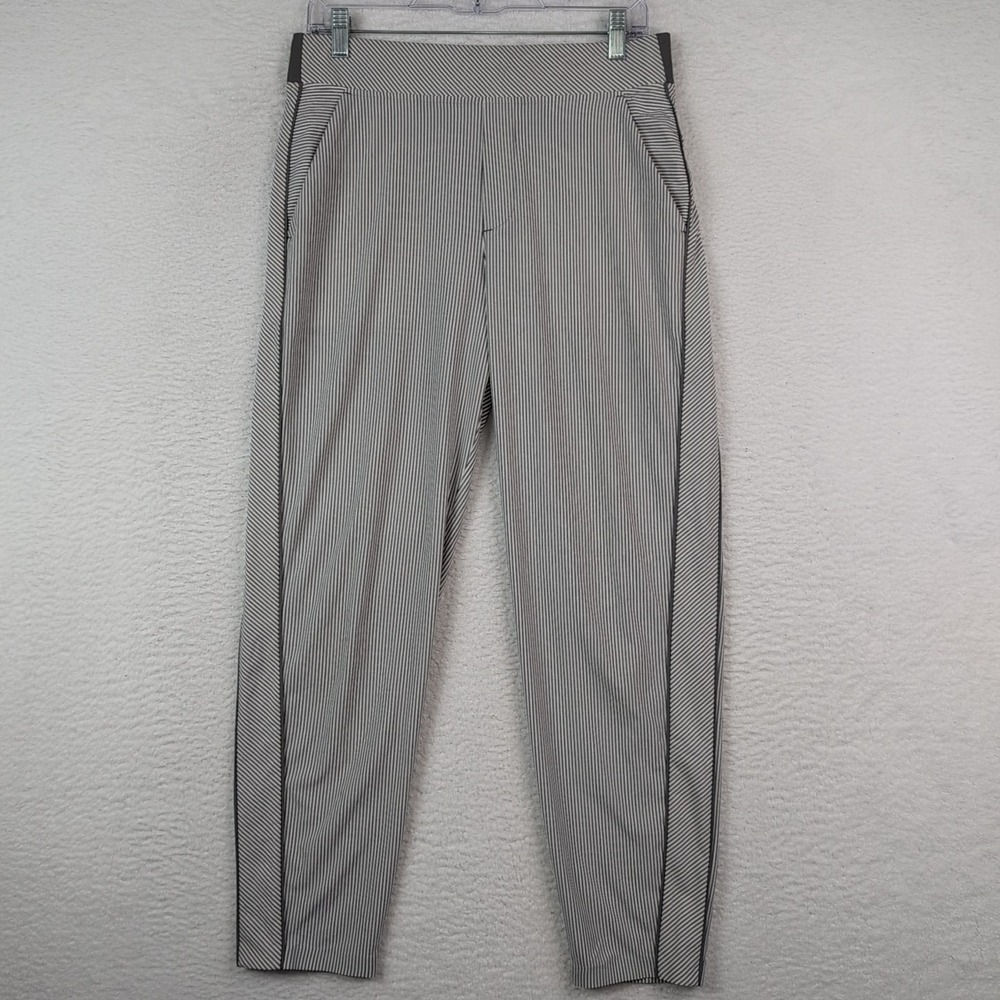 Athleta Brooklyn Textured Ankle Pant City Stripe Trouser Size 8 Grey & White